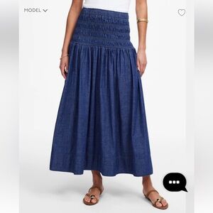 NWT MADEWELL DENIM SMOCKED ELASTIC WAIST MIDI SKIRT 2X